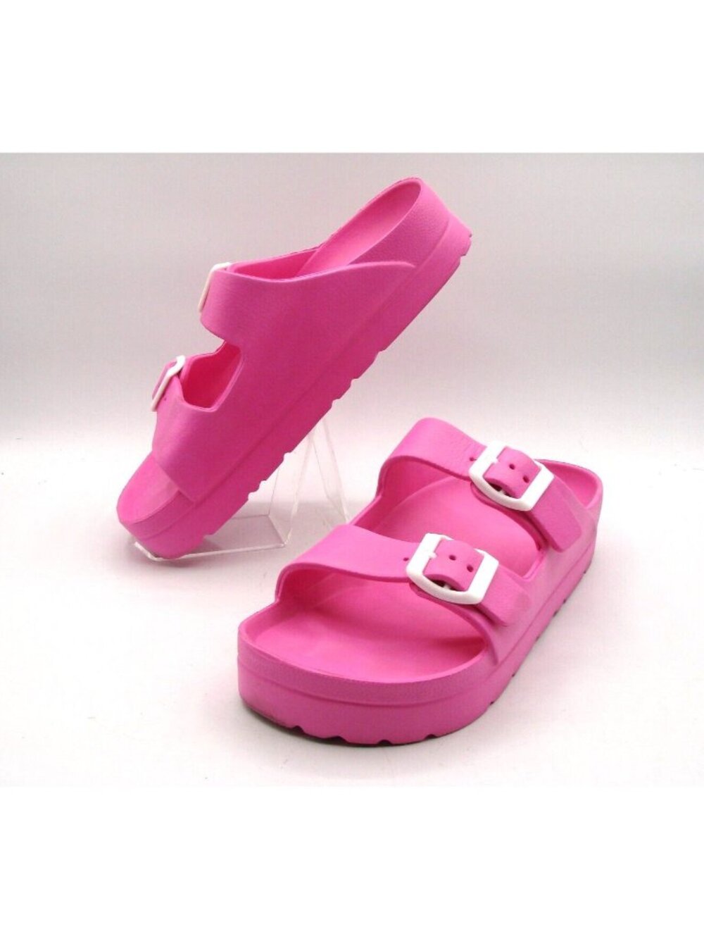 Pink Platform Two Strap Sandals Buckle Slides Beach Slippers Size 8 EUR 39 Barbi